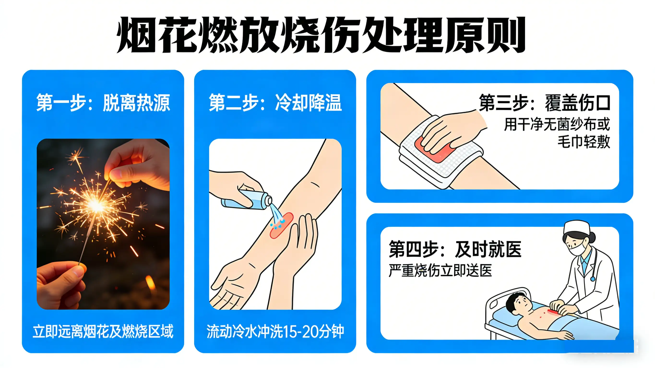 烟花燃伤莫慌，科学救治分三步走